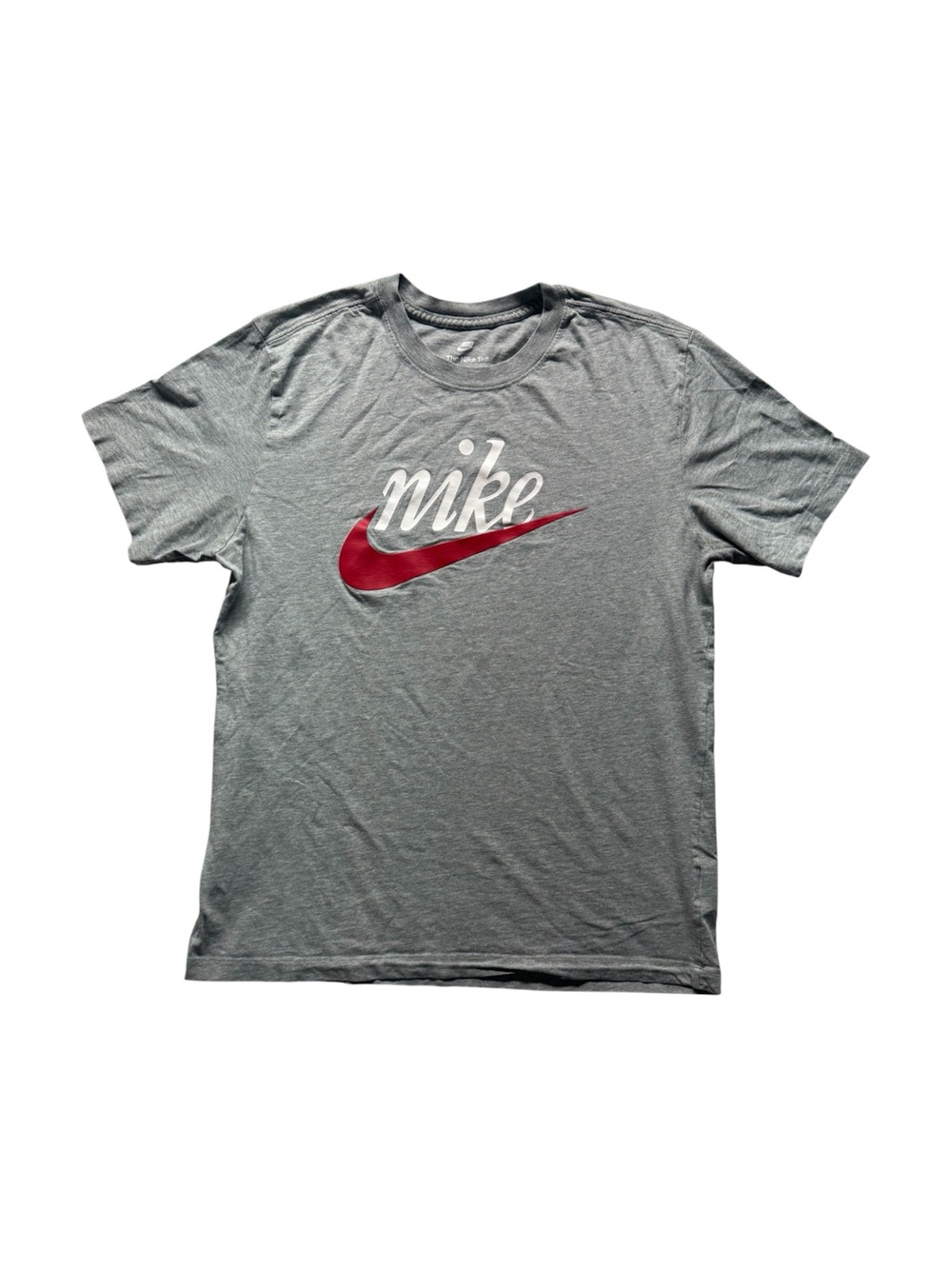 Nike The Nike Tee Men’s Medium Gray Red Swoosh Logo Graphic T-Shirt